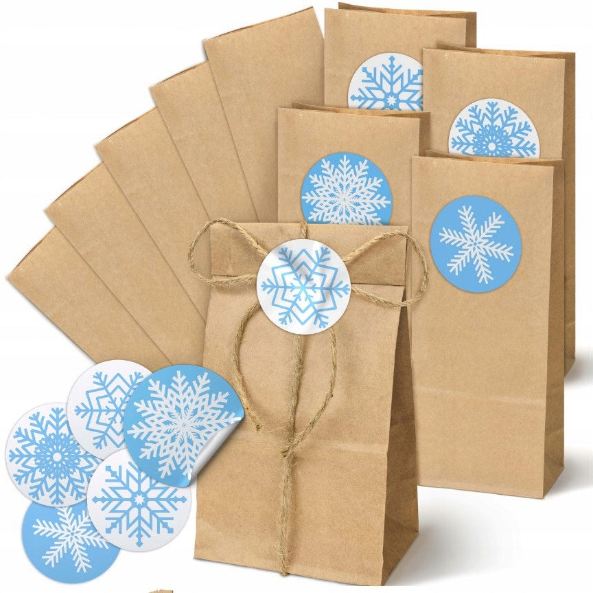 Set braune Blockpapiertüten 80x65x190mm + Aufkleber 10 Stk.