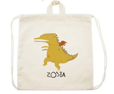 Rucksack für Kinder GOLDENER DRACHE + NAME - ecru