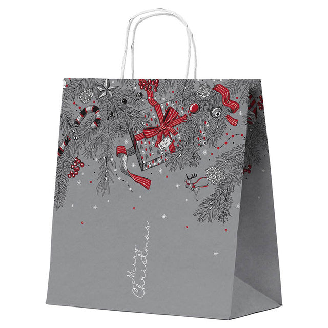 Weihnachtspapiertüte 320x160x380mm Grau Frohe Weihnachten
