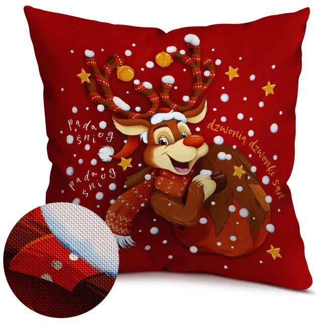 Weihnachtsdeko-Kissenbezug 250×250mm Rotes Rentier und Schnee