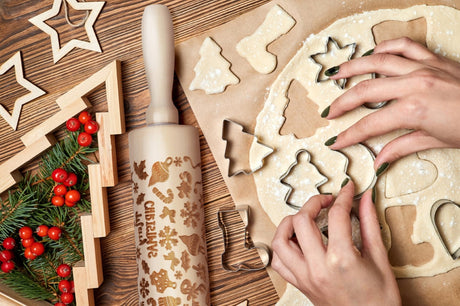 Nudelholz aus Holz mit Weihnachtsmuster für Plätzchen und Lebkuchen 43cm