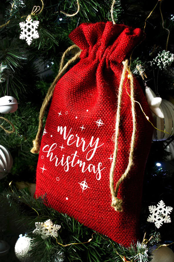 Jute Geschenkbeutel rot 30x42cm MERRY CHRISTMAS