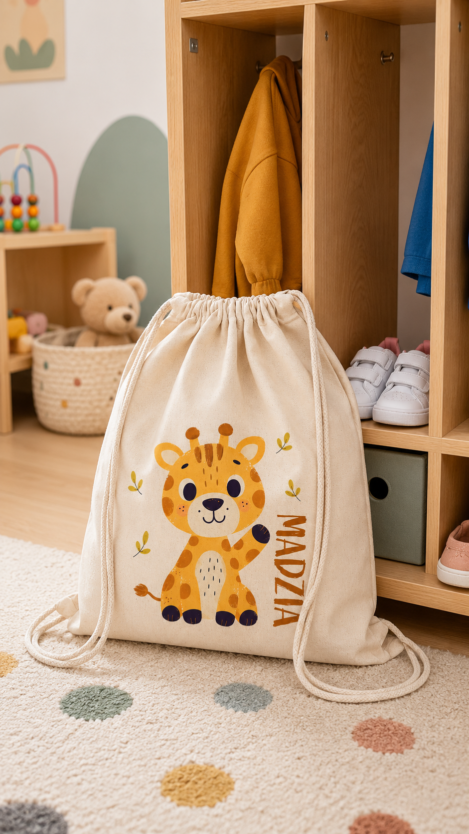 Baumwoll-Rucksacktasche 340 x 400 mm mit Aufdruck für Kinder