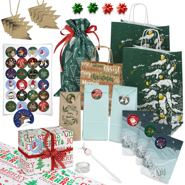 Set von Weihnachtsgeschenk Tüten Weißes Papier MERRY