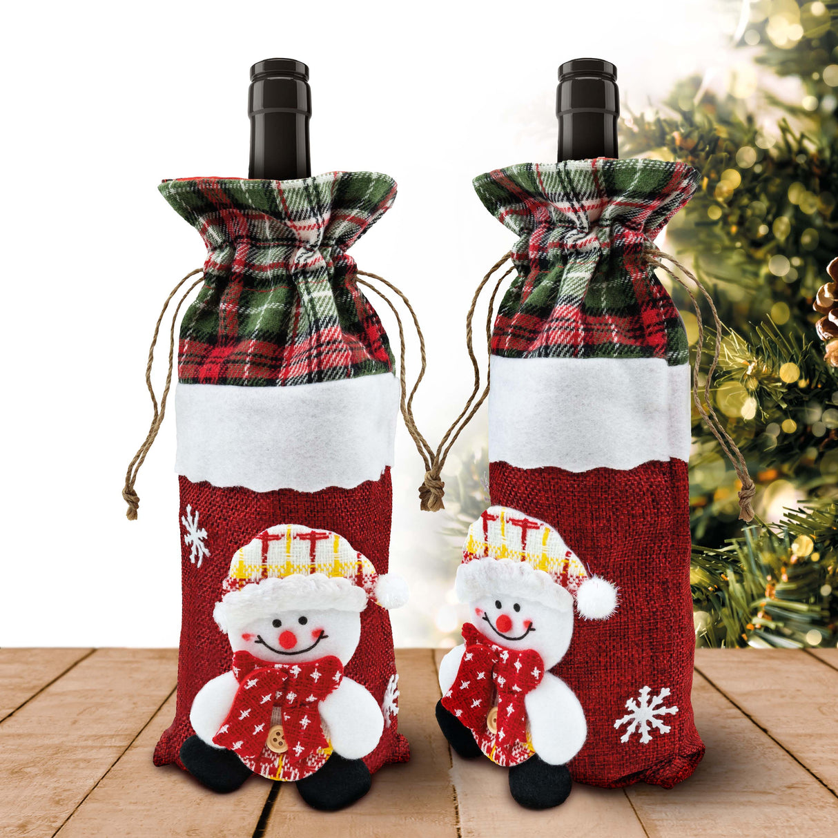 Weihnachts-Flaschenhülle, rot, mit Schneemann