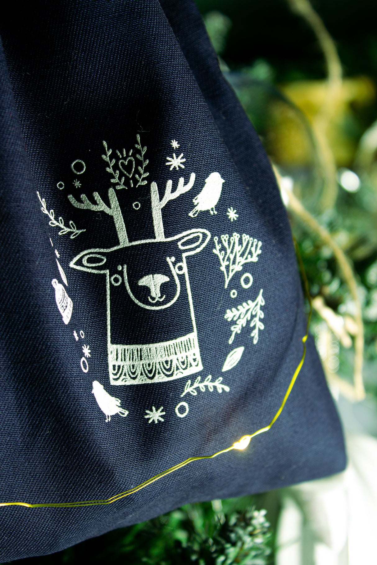 Weihnachts-Baumwollbeutel 200x220mm Marineblau