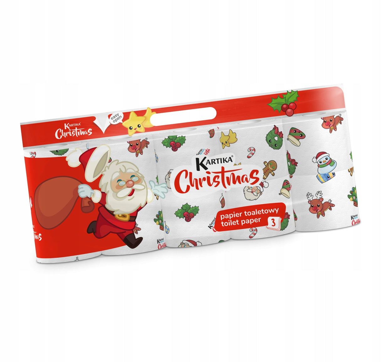 Weihnachts-Toilettenpapier 3-lagig, 10 Rollen, Weihnachtsmann-Motiv