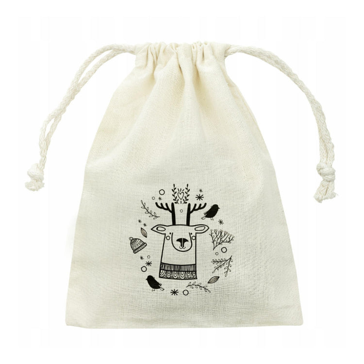 Weihnachts-Baumwolltasche 100x150mm Ecru mit Rentier-Aufdruck