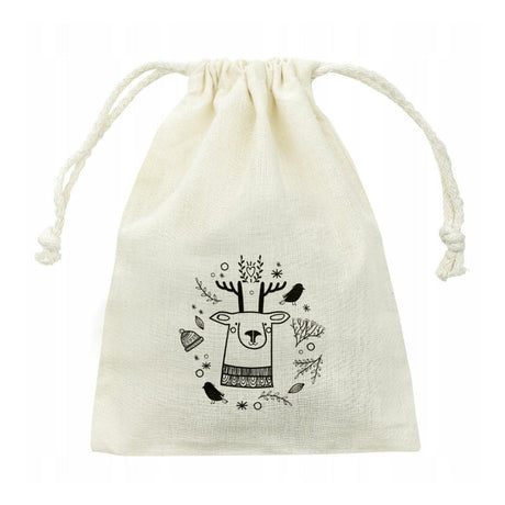 Weihnachts-Baumwolltasche 100x150mm Ecru mit Rentier-Aufdruck