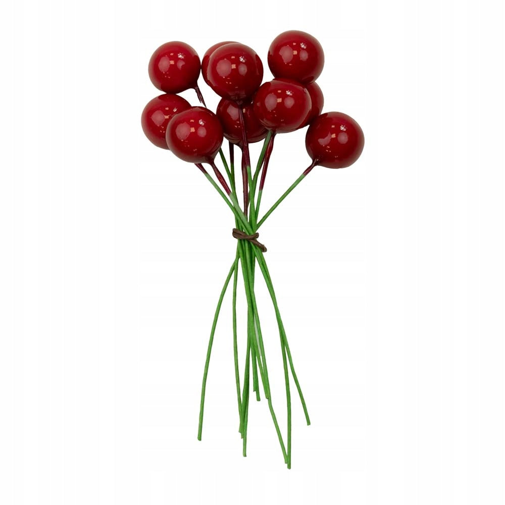 Rote Kugeln auf Draht, 10er-Set.