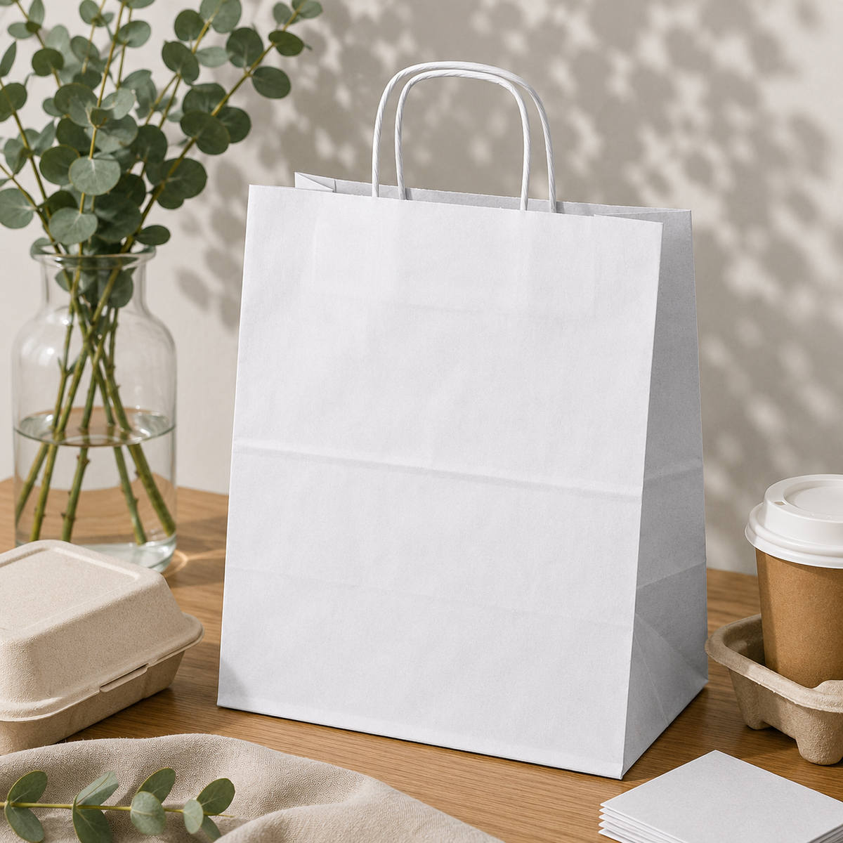Papiertüte mit gedrehtem Tragegriff, 305 × 170 × 340 mm – Weiß