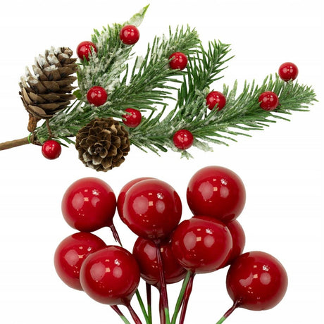 Rote Kugeln auf Draht, 10er-Set.