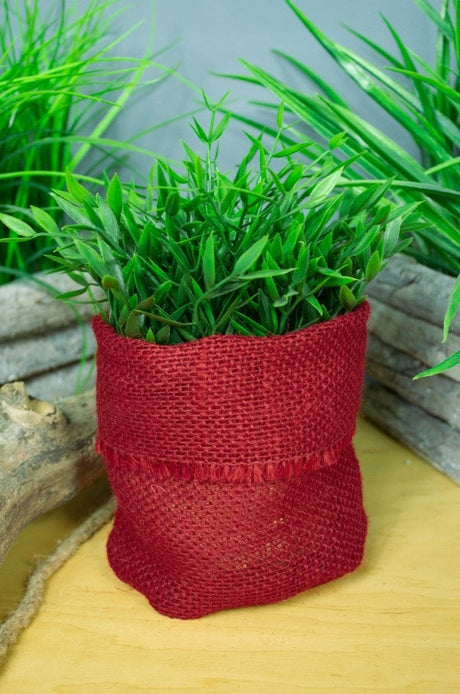Laminierte Jute-Blumentopfhülle 16x11cm rot