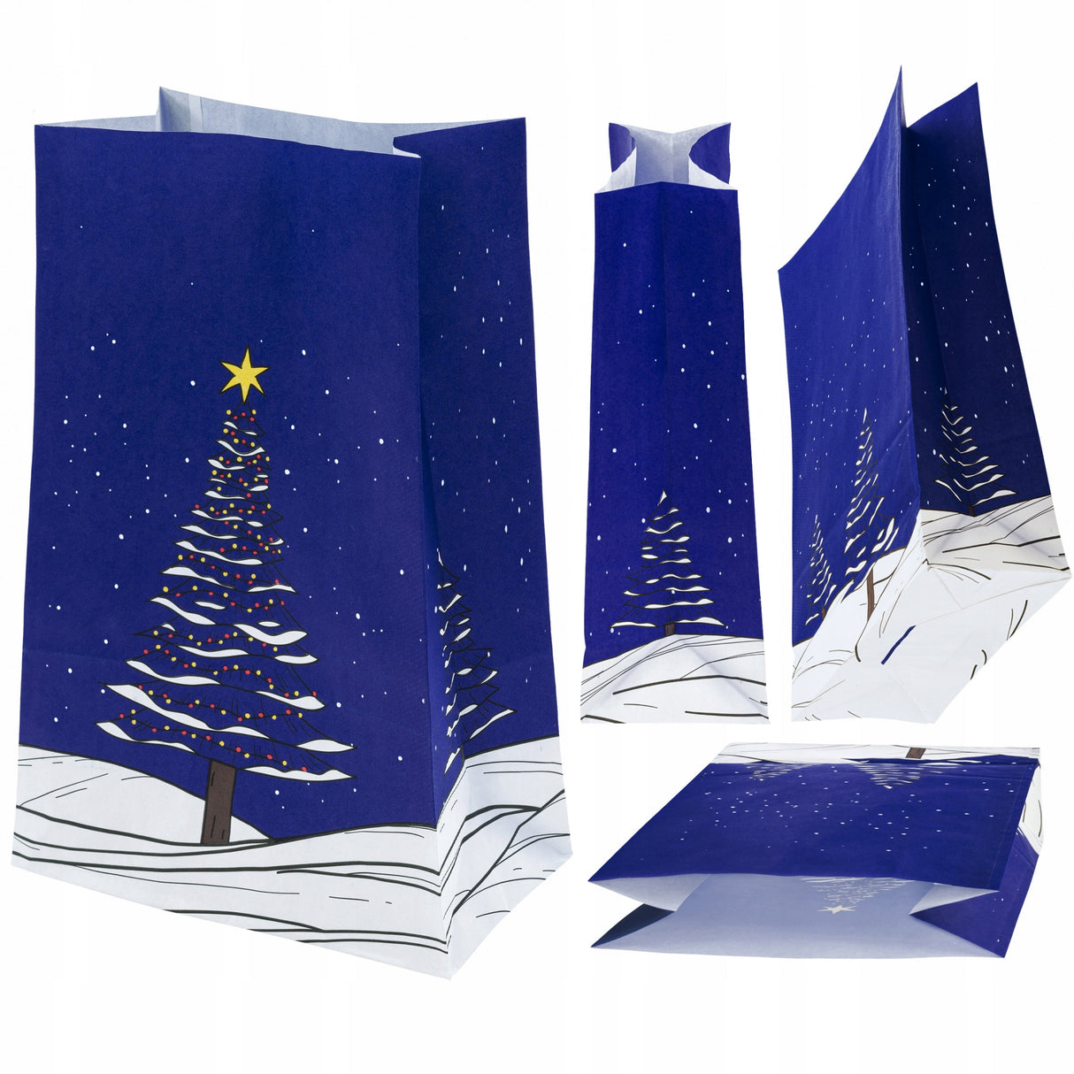 Blockpapiertüte 160x80x270mm Blauer Weihnachtsbaum 5St