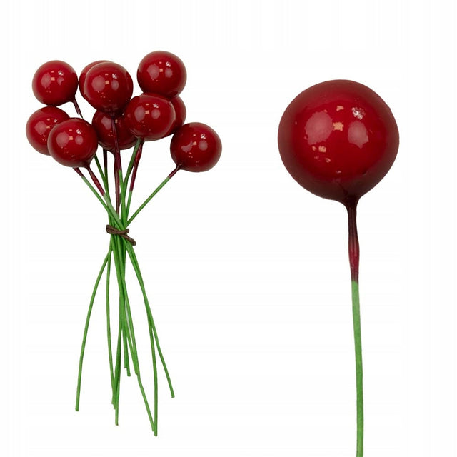 Rote Kugeln auf Draht, 10er-Set.