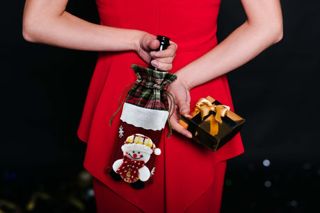 Weihnachts-Flaschenhülle, rot, mit Schneemann