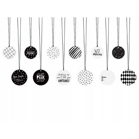 Schwarz-weiße Tischkarten für Geschenke, 12er-Set.