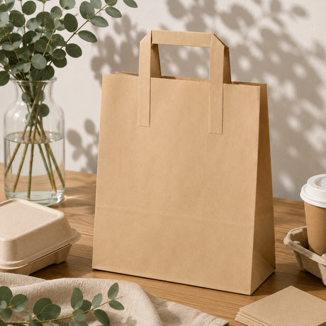 Papiertragetasche mit Flachhenkel 18+9x22 cm, 70 g/m², braun