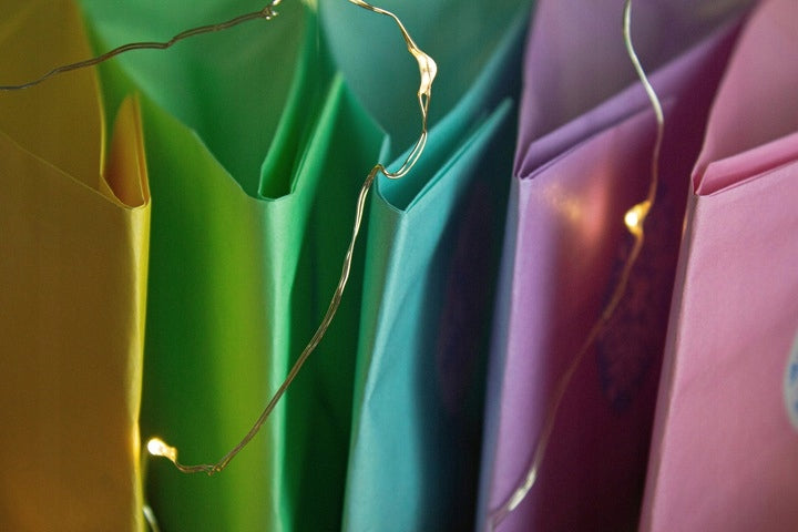 Pastellfarbene Papiertüten mit Aufklebern - 5er-Set umweltfreundlich