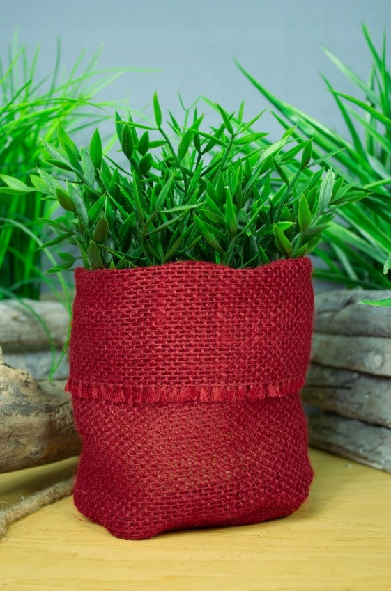 Laminierte Jute-Blumentopfhülle 16x11cm rot