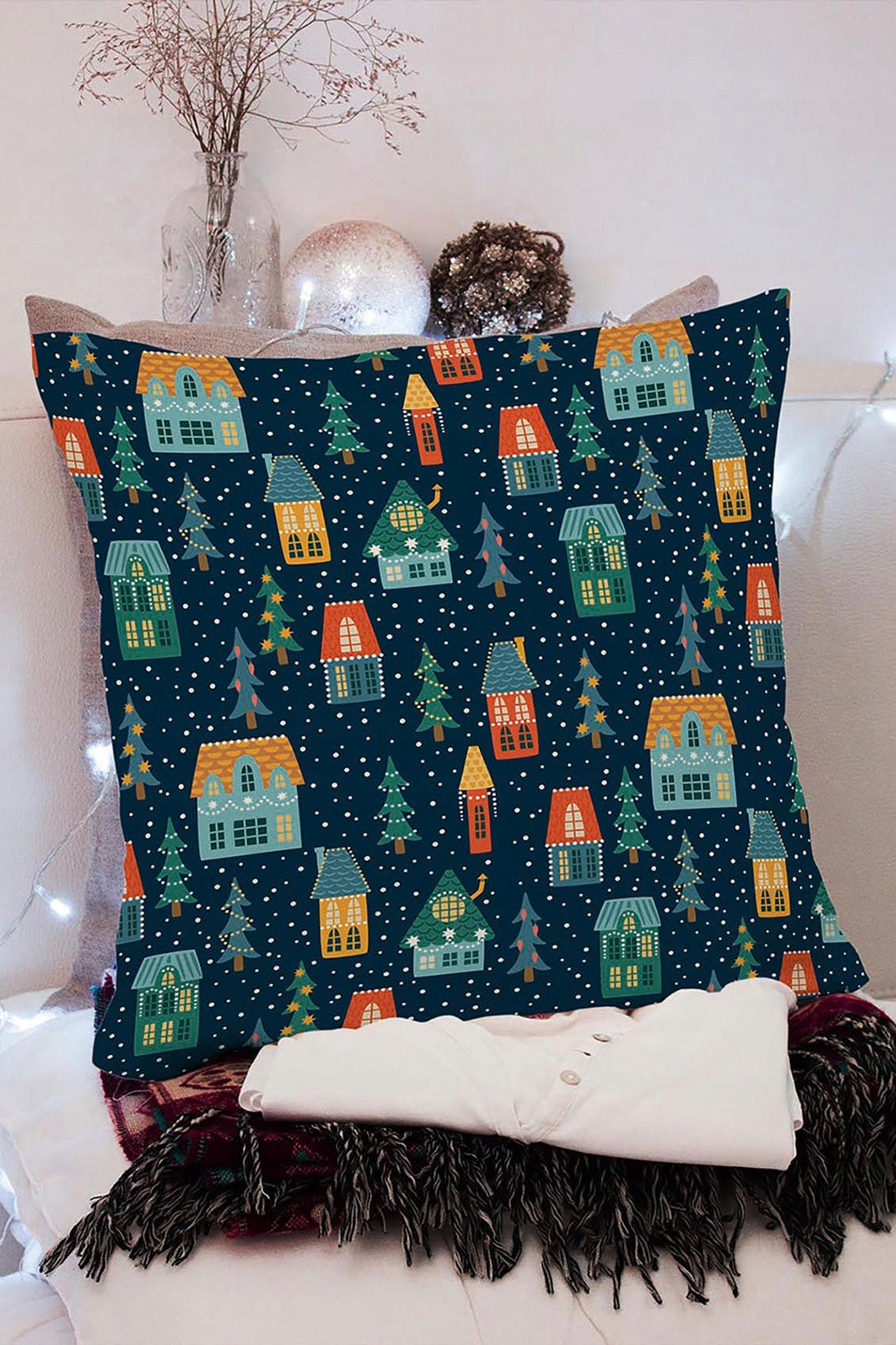 Weihnachtsdeko-Kissenbezug 250×250mm Häuser