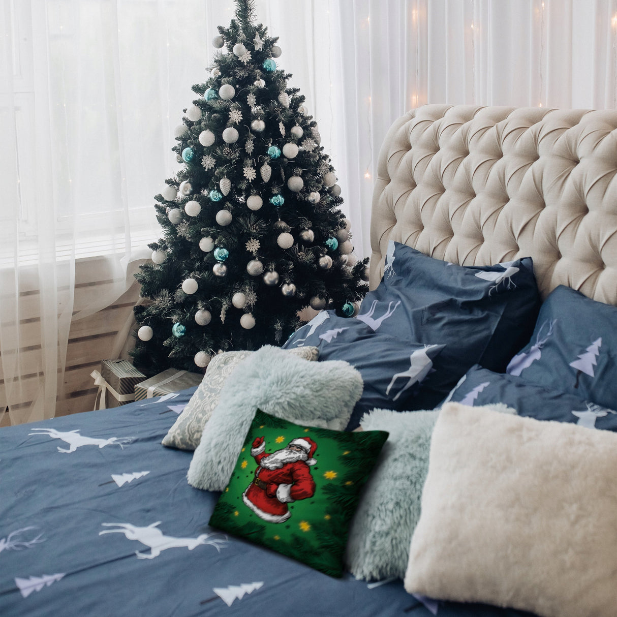 Weihnachtsdeko-Kissenbezug 250×250mm Grüner Weihnachtsmann