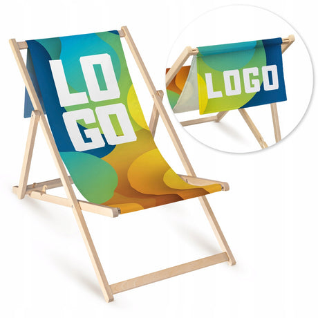 Holz-Liegestuhl mit eigenem Logo und Kopfkissen (Volant) Beige