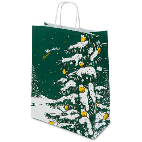 Weihnachtspapiertüte 240x100x320mm Grüner Weihnachtsbaum