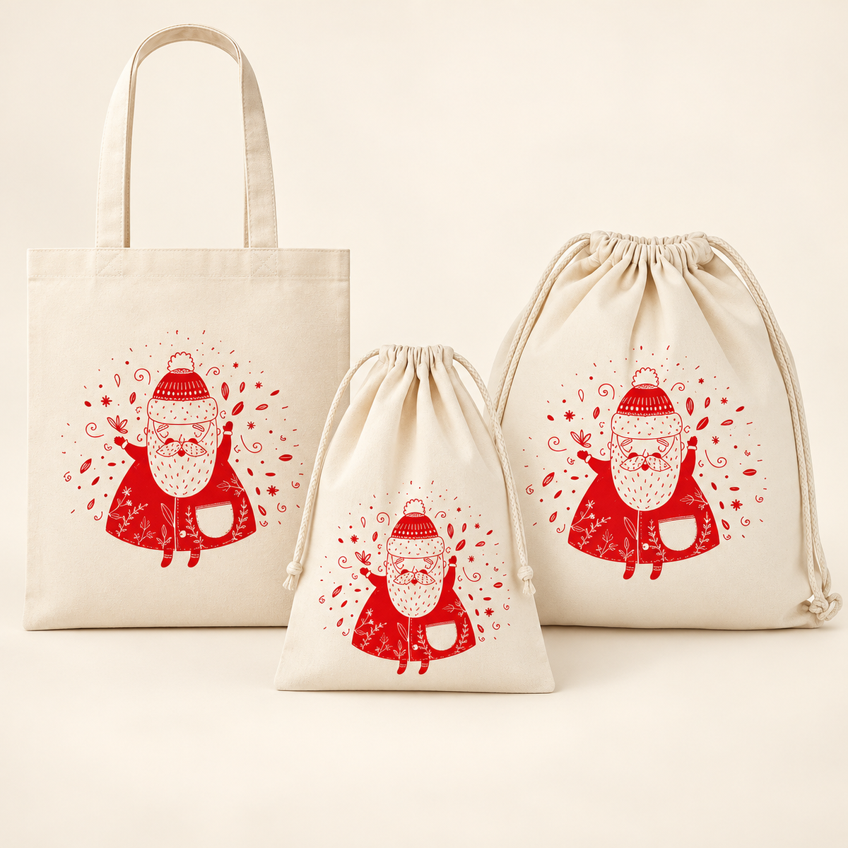 Weihnachtsset Weihnachtsmann – Beutel, Turnbeutel und Tasche