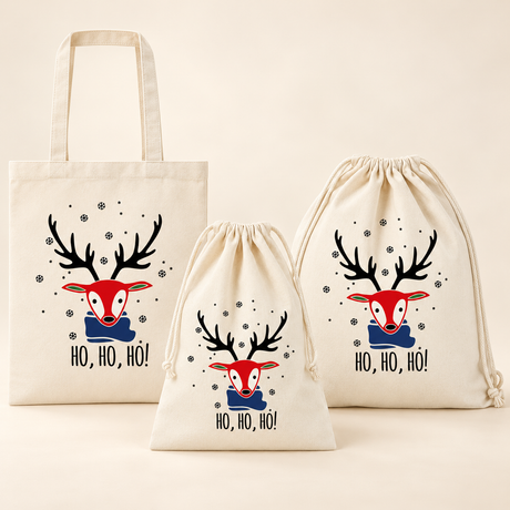 Weihnachtsset Rentier Ho Ho Ho – Beutel, Turnbeutel und Tasche