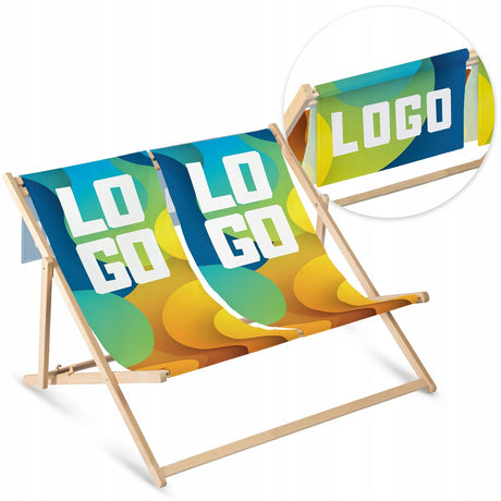 Doppelliegestuhl aus Holz DEIN LOGO/FOTO + Rückenbanner