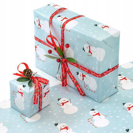 Umweltfreundliches Weihnachtsgeschenkpapier 70 cm × 5 m, Schneemannmuster