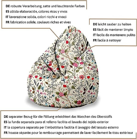 Bean Bag Sitzsack IHR IMPRESSUM , 80 x 80 x 120 cm, Sitzkissen, mit Tragegriff Boden, Sitzsack Bubibag mit Füllung