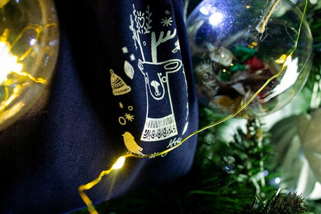 Weihnachts-Baumwolltasche 15x20cm MARINEBLAU RENTIER