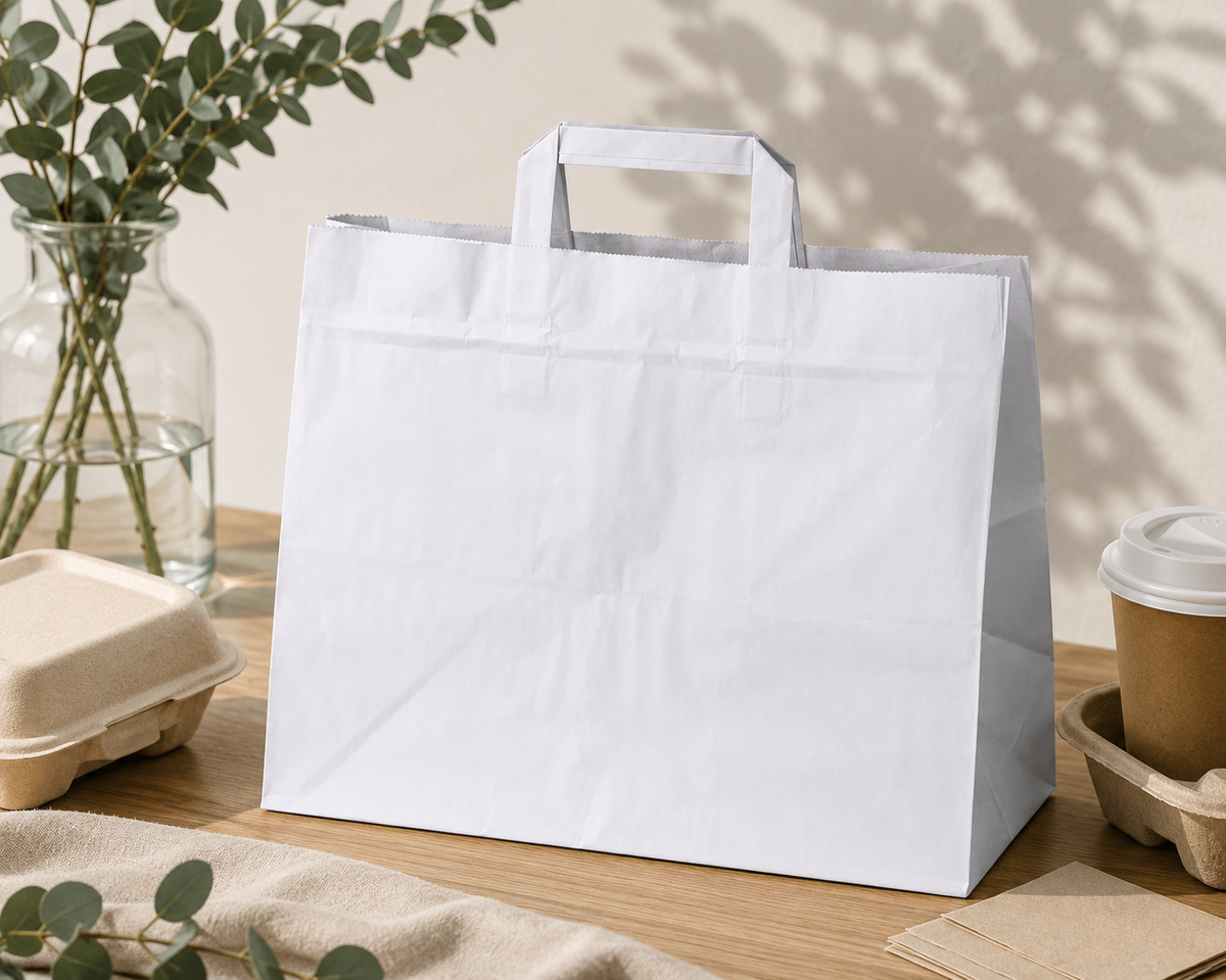 Sacs en papier à poignée plate 320x220x245mm blanc