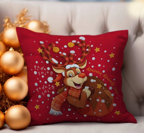 Weihnachtsdeko-Kissenbezug 250×250mm Rotes Rentier und Schnee