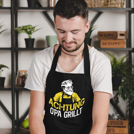 Kochschürze Schwarz ACHTUNG OPA GRILLT