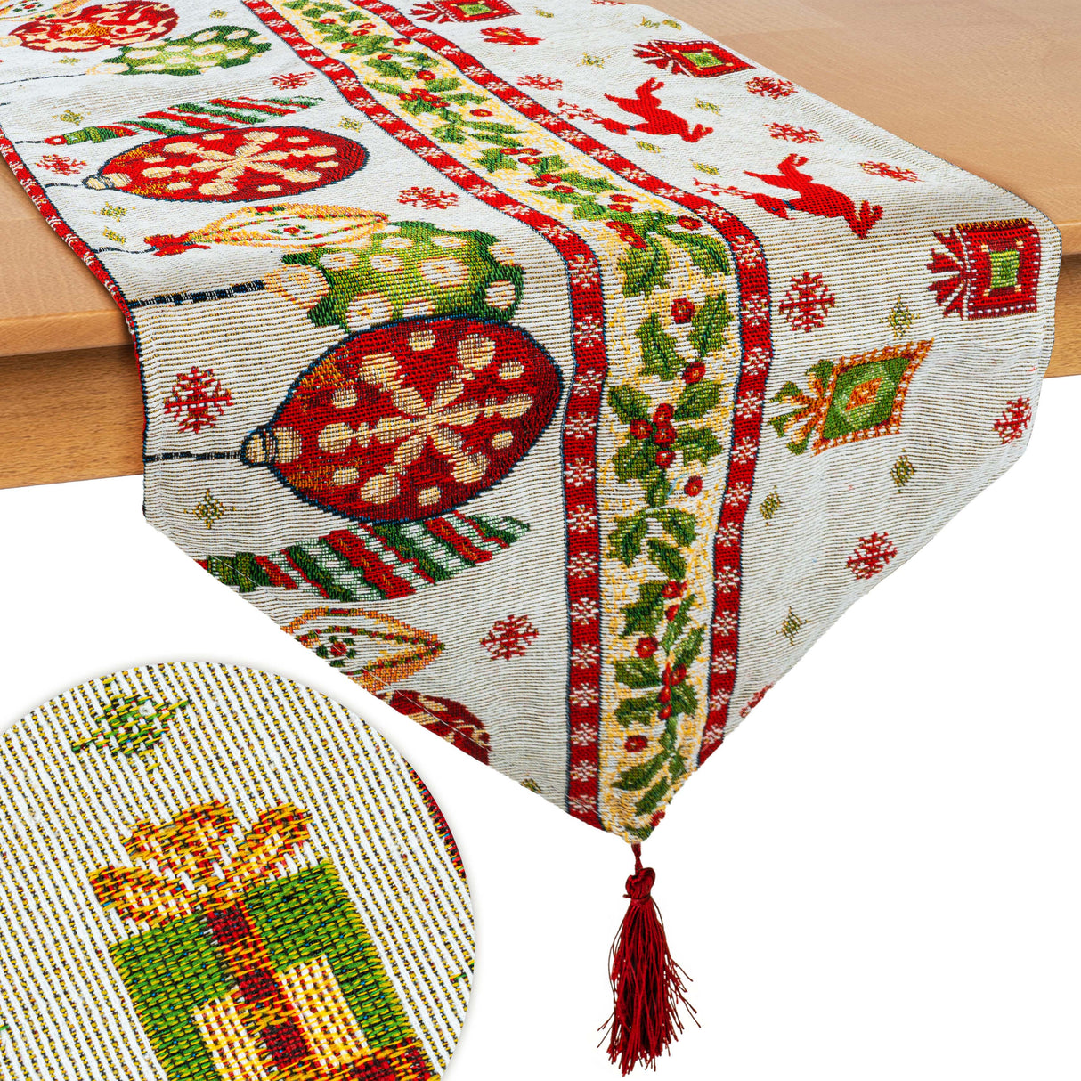 Weihnachtstischläufer 32x175 cm mit Christbaumkugel-Motiv