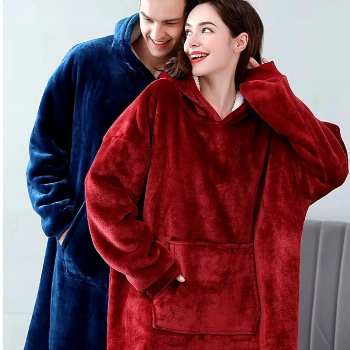 Dicker roter Decken-Sweatshirt, übergroßer Bademantel