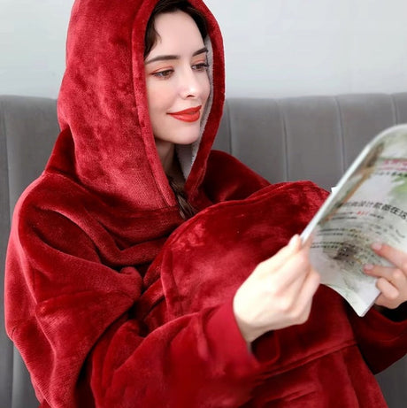 Dicker roter Decken-Sweatshirt, übergroßer Bademantel