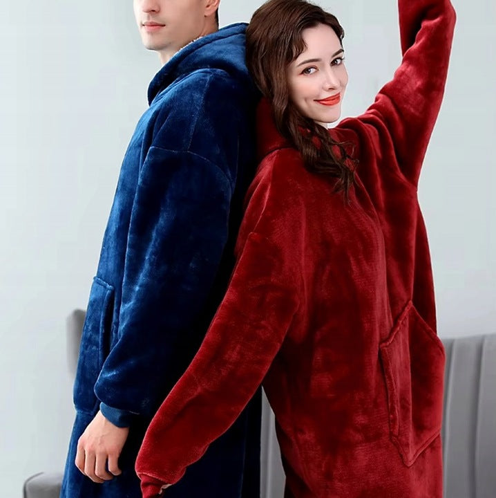 Dicker roter Decken-Sweatshirt, übergroßer Bademantel