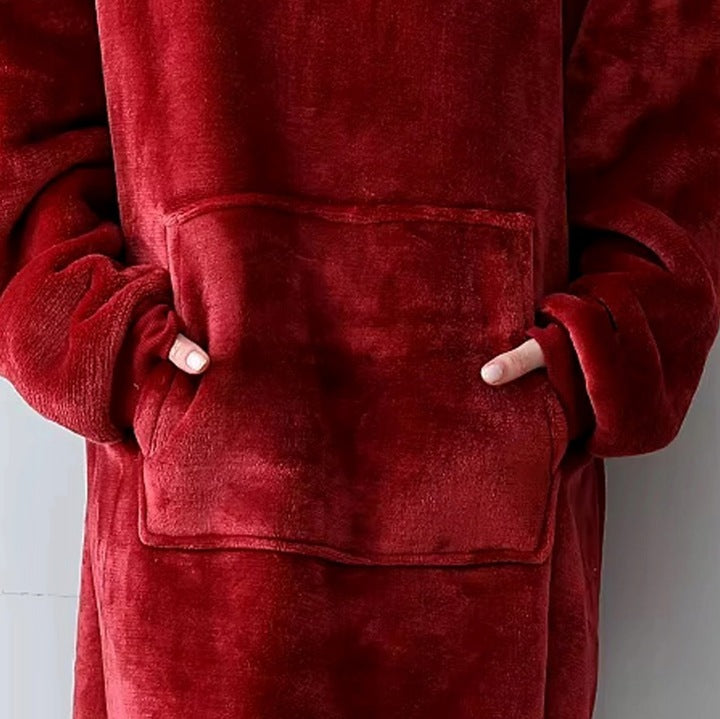 Dicker roter Decken-Sweatshirt, übergroßer Bademantel