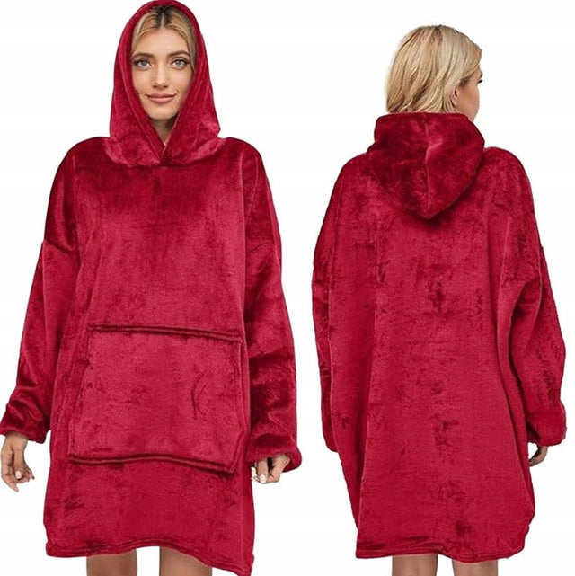 Dicker roter Decken-Sweatshirt, übergroßer Bademantel