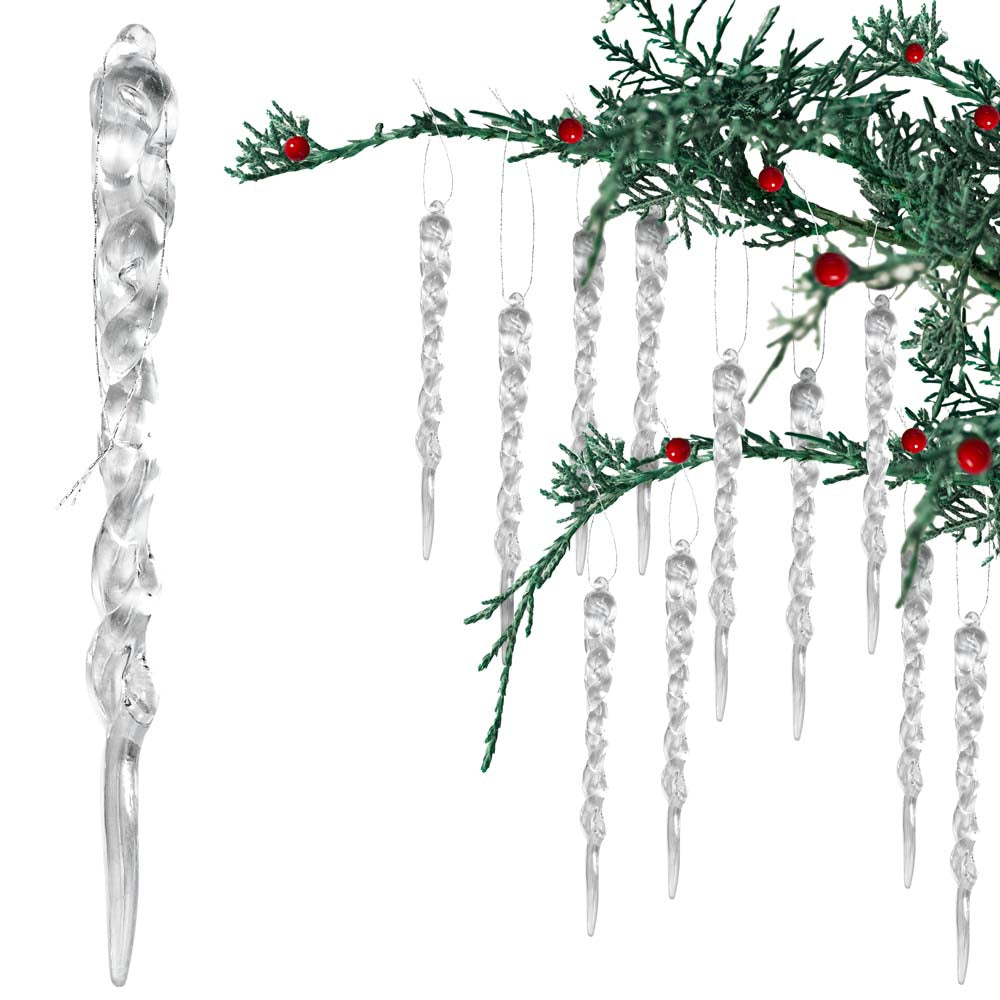 Transparente Eiszapfen für Weihnachtsbaum 12 Stk.