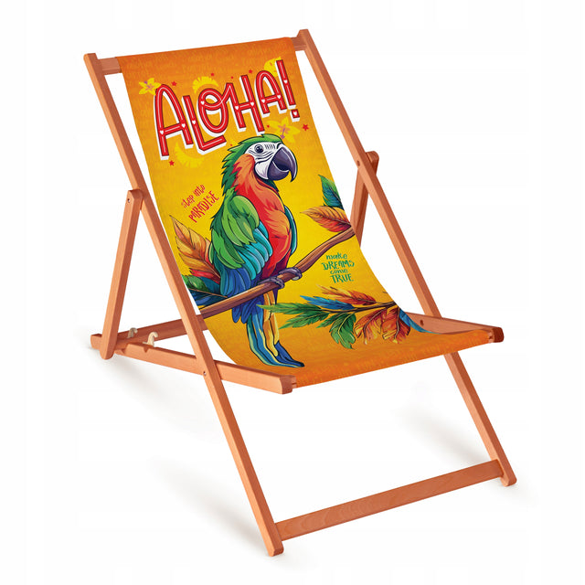 Holz-Liegestuhl Aloha Fullprint mit orangefarbenem Gestell