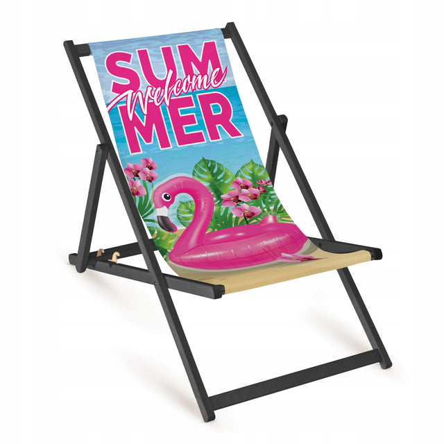 Holz-Liegestuhl Welcome Summer Fullprint mit schwarzem Gestell