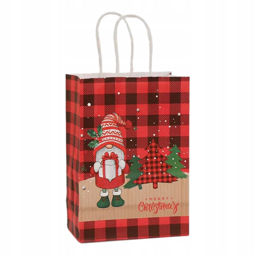 Papiertüte mit gedrehtem Henkel 330x120x260mm rot kariertes Weihnachtsmuster 4St.