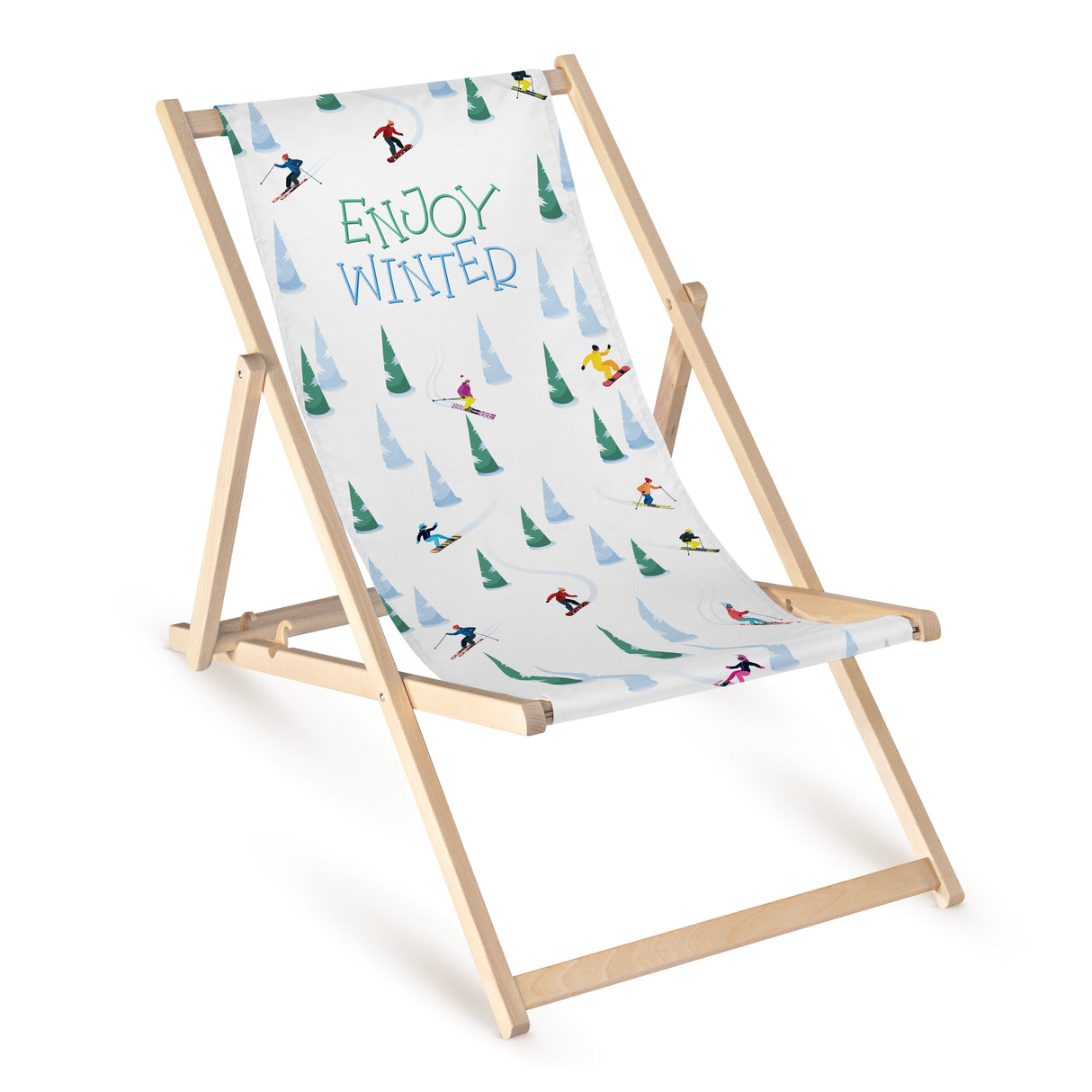 Chaise longue en bois avec imprimé ENJOY WINTER