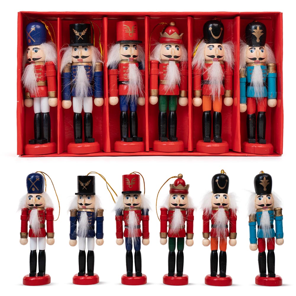 Nussknacker-Weihnachtsbaumhänger - 6er-Set