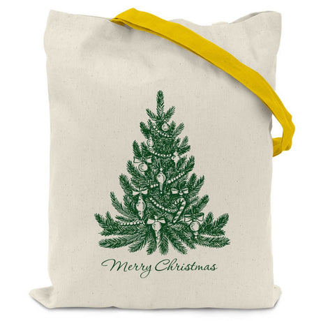 Baumwolltasche Weihnachtsbaum mit gelbem Griff